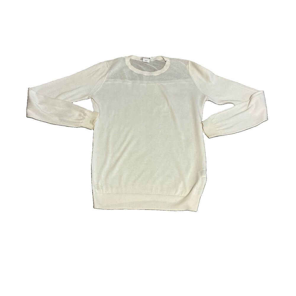 Lacoste Women’s Cotton Knit Lightweight Sweater Sheer Chest Panel Sz 40 Medium